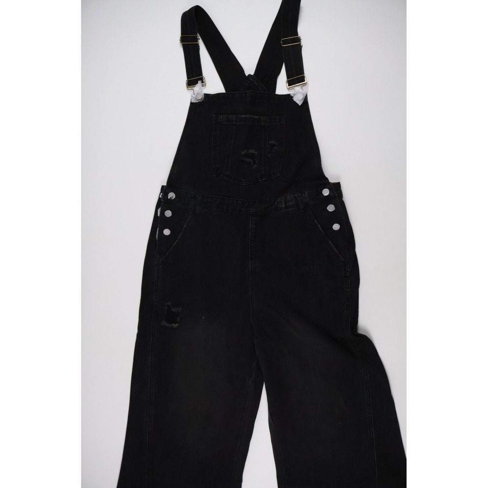 Three Bird Nest Denim Milly Distressed Wide Leg Overalls Black XL NWT